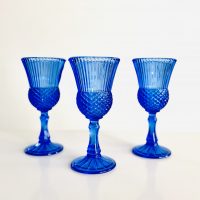 blue glassware rental for weddings and parties