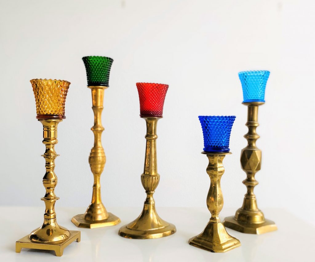 Colored Glass Mid Century Votives For Brass Candlesticks