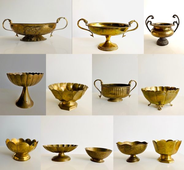 Vintage Brass Floral Pedestal Bowls