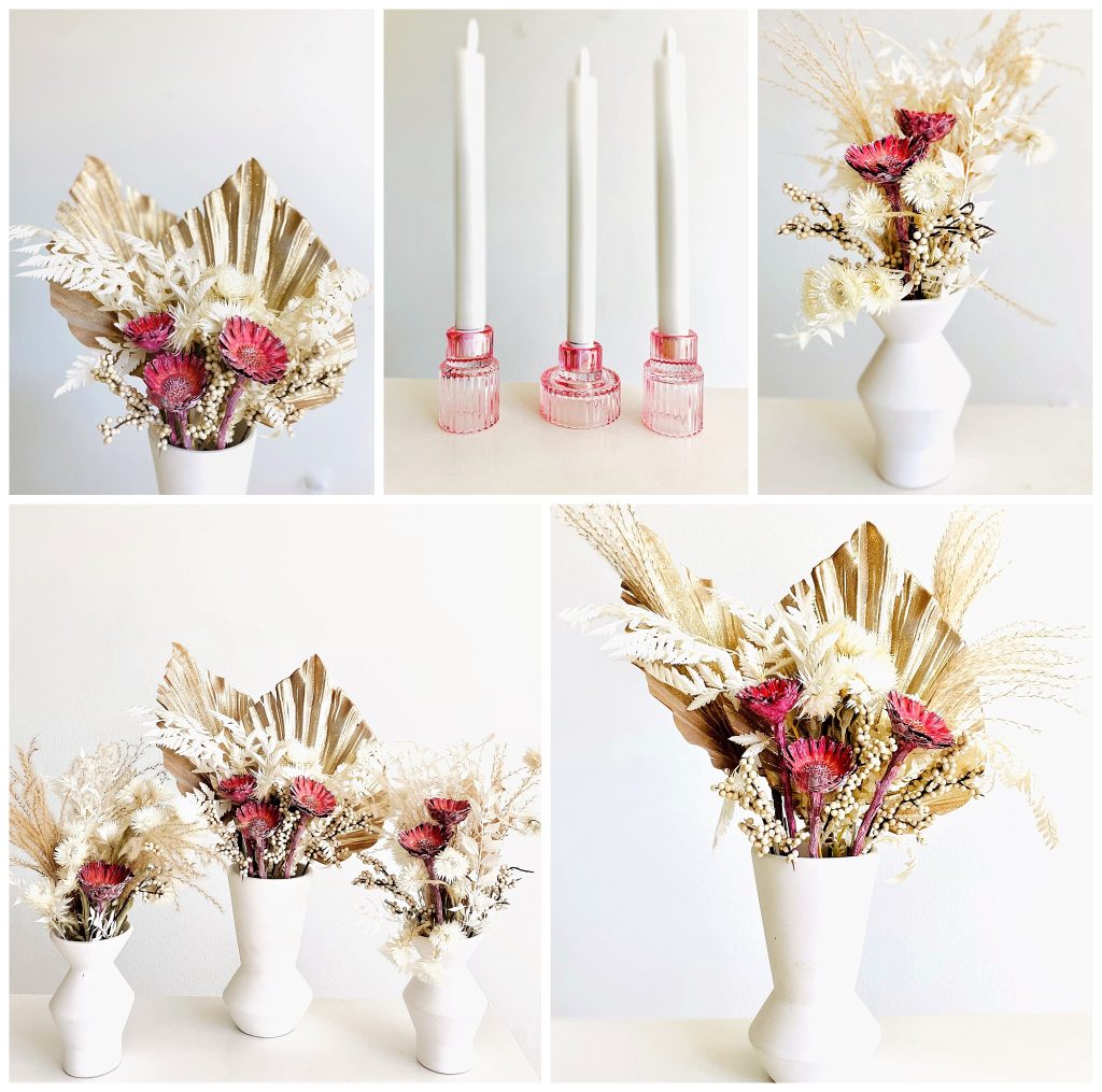 pink candlestick holders