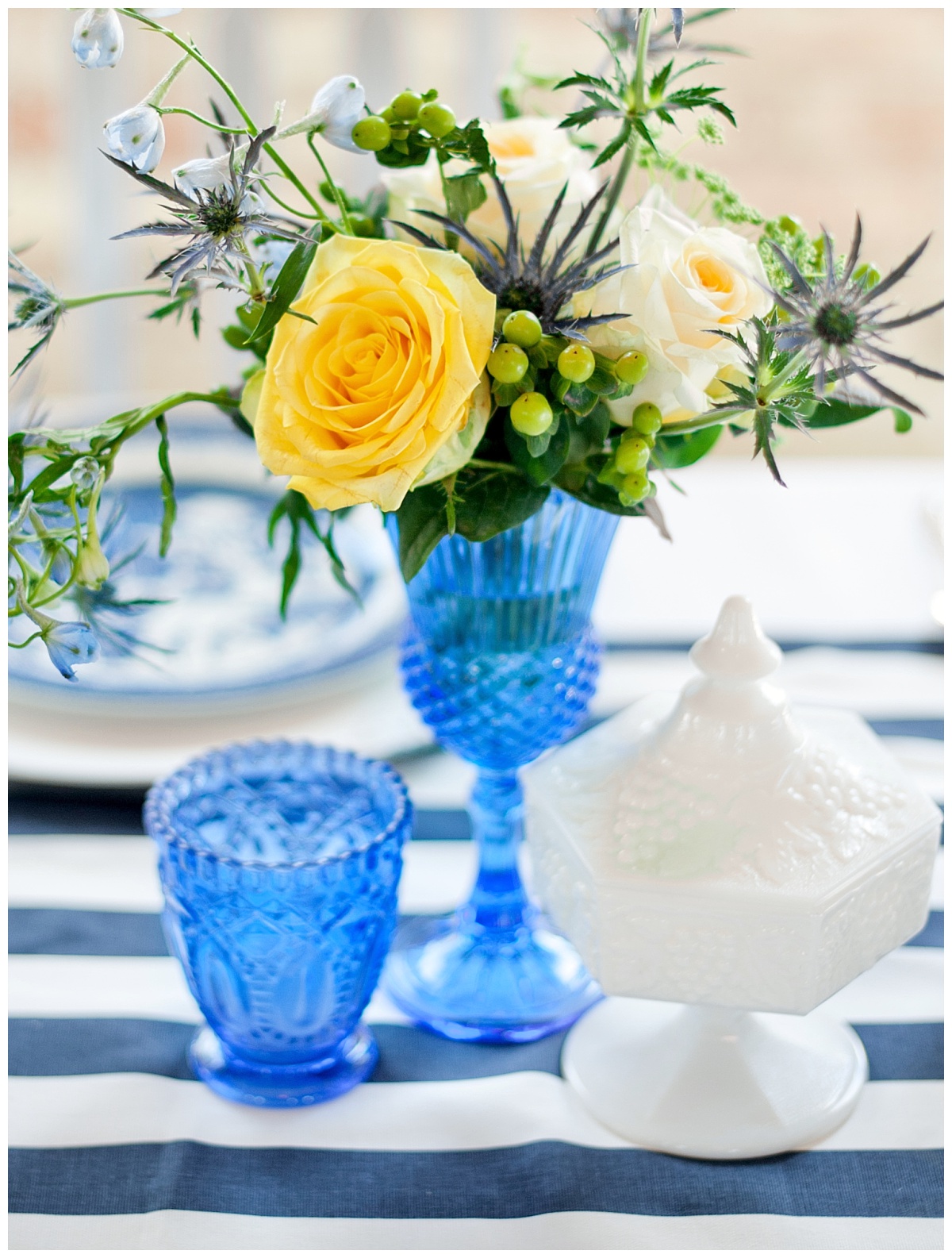 Vintage Cut Glass Sapphire Blue Floral Vases
