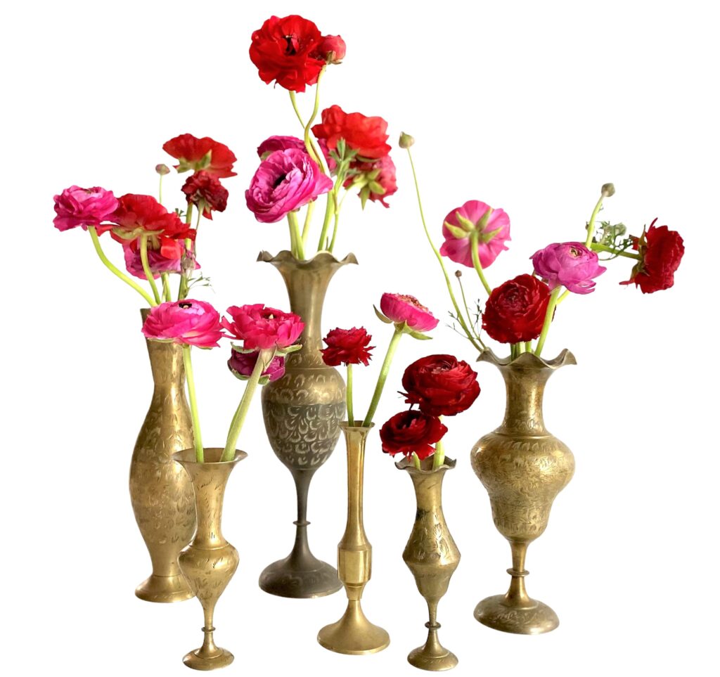 Aged Brass Floral Vases