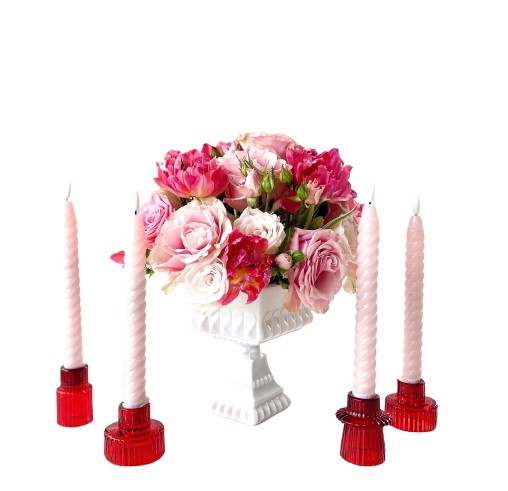 red candlestick holders